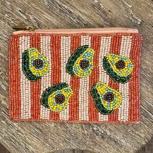 Avocado Striped Beaded Coin Purse Wallet Travel Pouch Womens Accessories NEW!